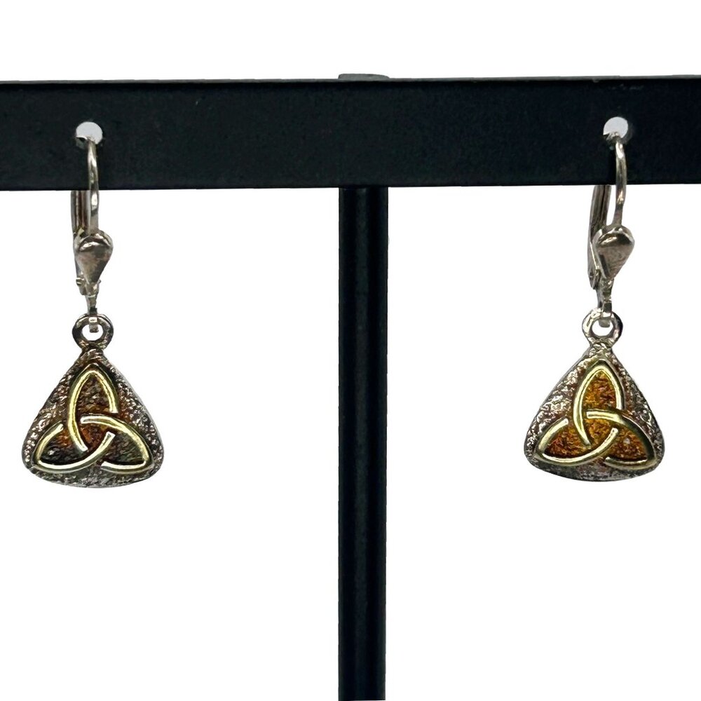925 Sterling Silver Celtic Knot Triangular Drop Earrings